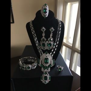 Simulated Emerald & Diamonds Set